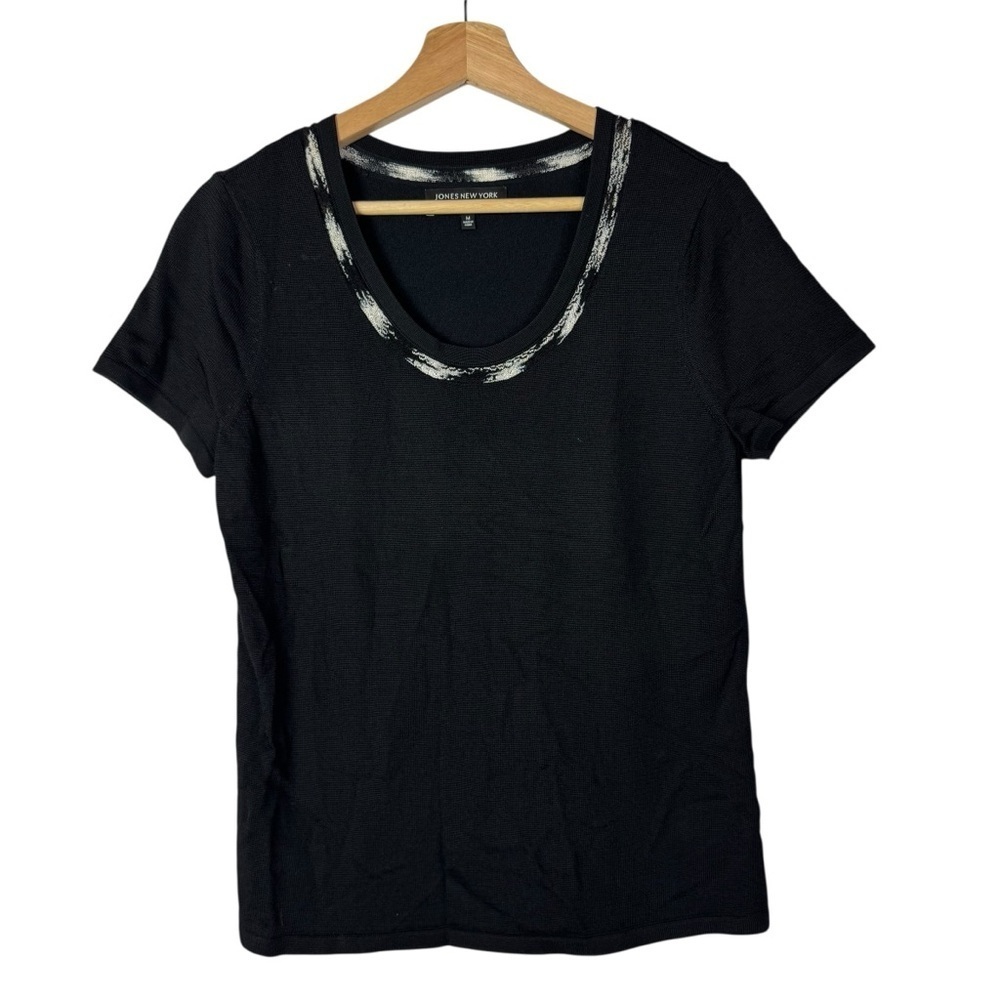 Jones New York Vintage Black Scoop Neck Short Sleeve Top M